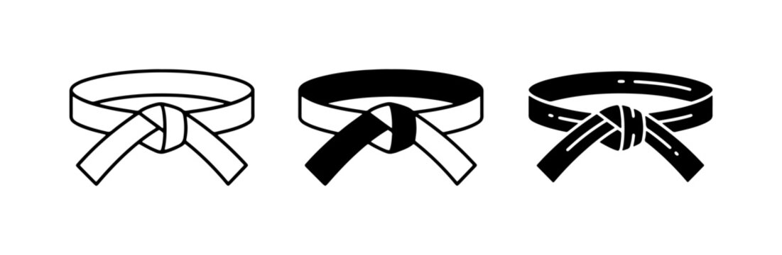 Martial Arts Belt Icons: White, Black, and Striped Karate Obi for Rank and Achievement