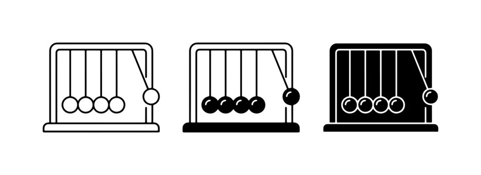 Newton's Cradle Icons, Physics Toy Set, Kinetic Energy Demonstration, Science Education Graphics