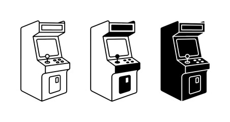 Retro Arcade Machine Icons, Vintage Gaming Cabinet Vector Set, Classic Joystick Entertainment Machine Graphics © Rofiqe