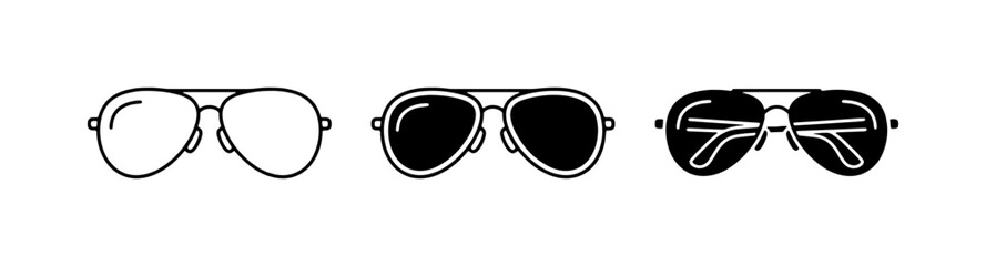 Aviator Sunglasses Set, Classic Eyewear Icons, Black and White Line Art © Fahim