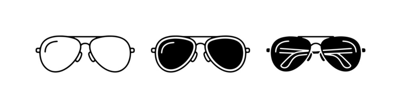 Aviator Sunglasses Set, Classic Eyewear Icons, Black and White Line Art
