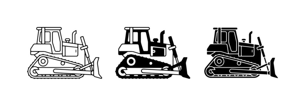 Bulldozer Icons, Construction Vehicle Vector Set, Earthmover Machine Graphics