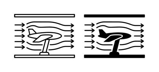 Aerodynamic Flow, Wind Tunnel Test Icons: Airplane Lift and Drag Studies © Sumon
