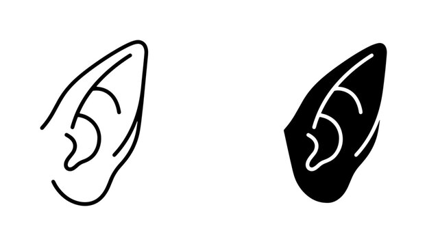 Elf Ear Icons, Fantasy Creature Anatomy, Mythical Character Design Elements, Outline and Silhouette