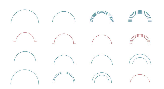 Extensive set of semi-circle arc icons with different line weights and dash styles for data visualization and architectural symbols.