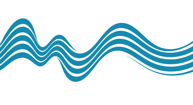 Abstract teal wavy lines create a flowing rhythmic pattern suggesting water waves or sound frequency on a white background.