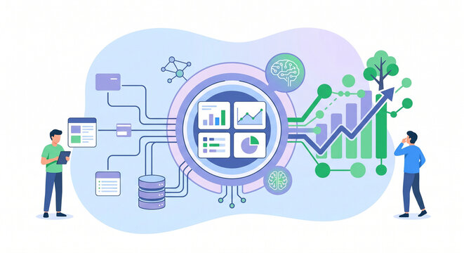 Startup Growth Flat Illustration &ndash; Data-Driven Business Scaling and Analytics System