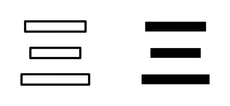 Hamburger Menu Icons, Three Lines Symbol, Navigation Button, UI Element, Black and White