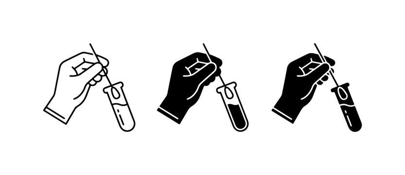 Medical Swab Test Icons, Hand Holding Test Tube, Laboratory Research, Diagnostic Sample Collection