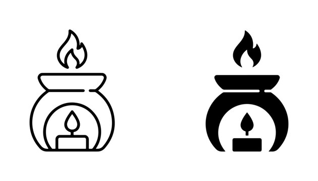 Aroma Diffuser Icons, Essential Oil Burner Line Art and Silhouette, Candle Flame Heat