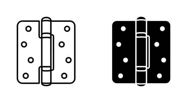 Door Hinges Vector Icons, Metal Hardware Set, Black and White Construction Elements