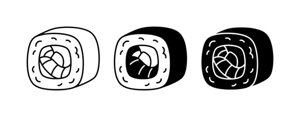 Sushi Rolls Vector Icons, Japanese Food Art, Black and White Maki Designs © Sojub