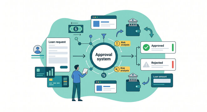Loan Approval Flat Illustration &ndash; Digital Lending and Financial Decision System