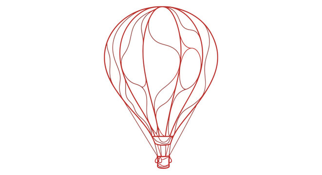 Red outline illustration of a hot .air balloon on a white background