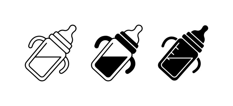 Baby Bottle Icons, Sippy Cup Vector Graphics, Infant Feeding Supplies, Simple Line Art
