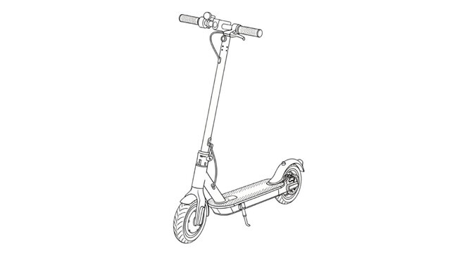 2D CAD drawing of a sleek electric scooter with wheels and handlebars