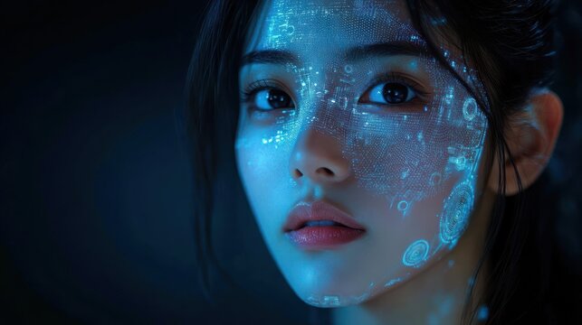 moody close-up of a person's ear and dark hair lit by cool blue light with deep shadows, partial face and a quiet contemplative atmosphere