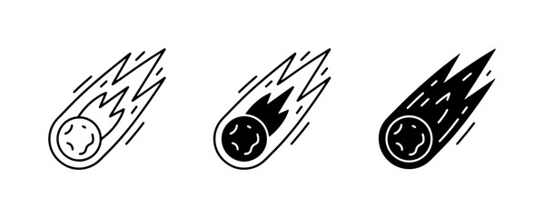 Meteorite Icons, Falling Space Rock Vector Graphics, Cosmic Event Symbols © Fazol