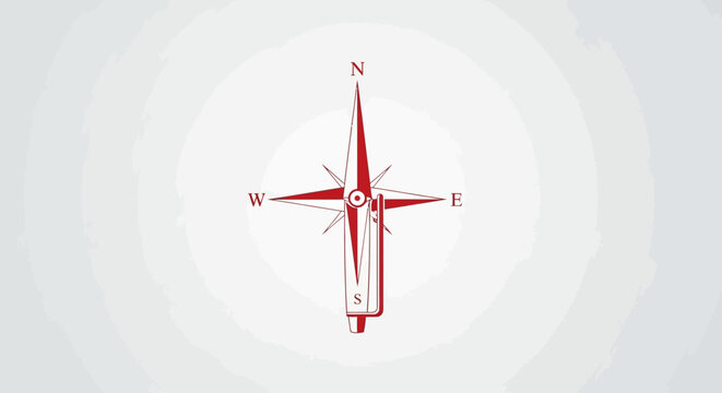 A red compass rose graphic on a pl.ain background.
