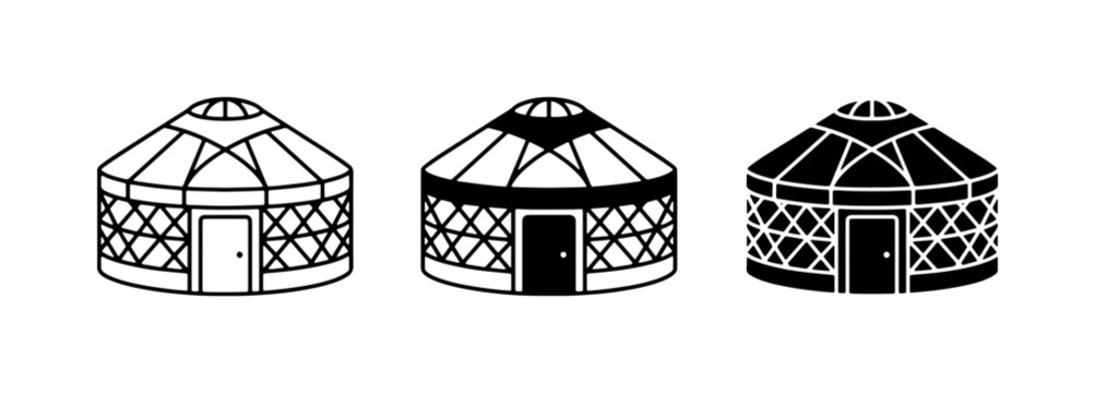 Yurt Icons, Traditional Dwelling Vector Graphics, Nomad Shelter Set
