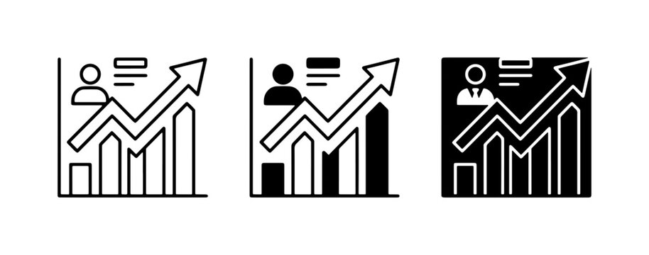 Business growth chart icons, financial data analysis bar graph, 3 vector progress report symbols