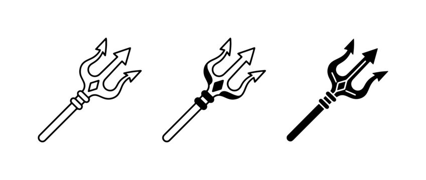Trident icon set, black sea spear vector symbols, three pronged pitchfork icons for logo design