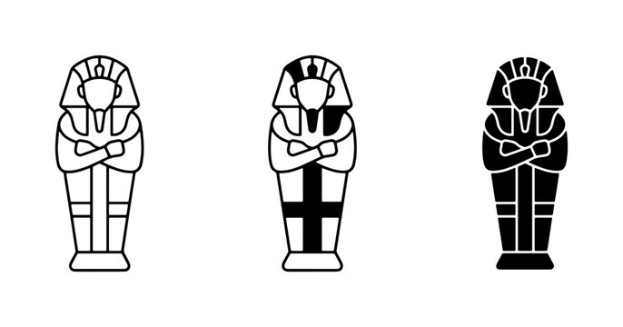 Egyptian Sarcophagus Icons, Ancient Mummy Coffins, Pharaoh Burial Symbols, Vector Set