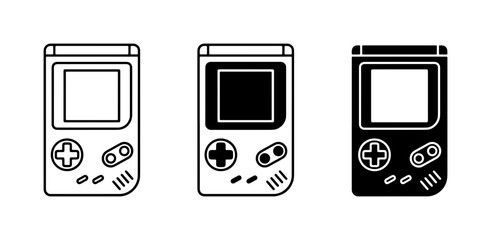Retro Handheld Game Console Icons, Vintage Portable Gaming Devices, Classic Entertainment Vector Set
