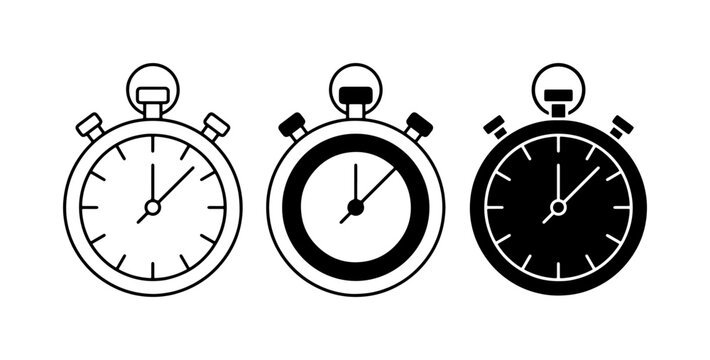 Stopwatch Icons Set: Classic Timekeeping Tools, Vintage Stopwatch Graphics, Modern Timer Symbols