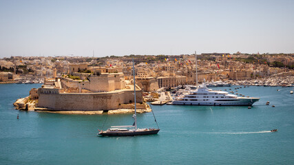 Scenic view of Fort St Angelo across the Grand Harbour from Valletta Malta © Chris Jones