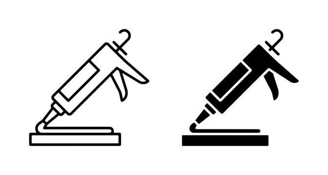 Caulking Gun Icons, Sealant Applicator Vector Graphics, Construction Tool Set, DIY Home Repair