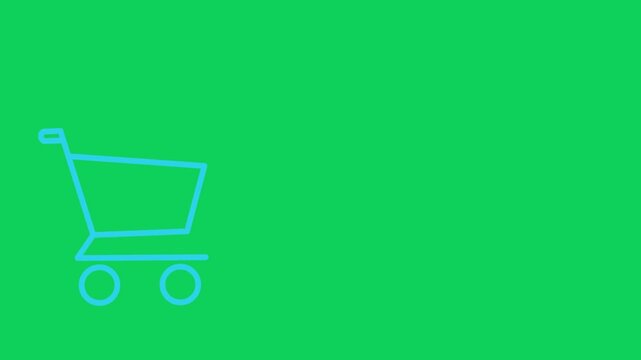Animated Shopping Cart Basket Outline Motion on Green Background | Vector Retail Trolley Loop