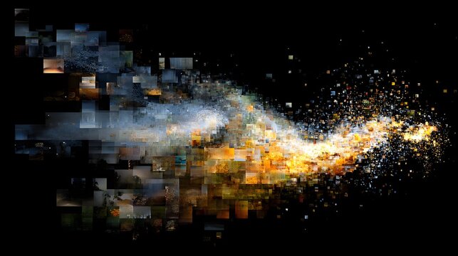 Human Face Pixel Dissolve Gold Amber Dark Background Generative
