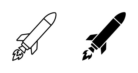 Rocket Ship Icons, Space Exploration Vector Graphics, Launch and Speed Symbols, Black and White Design © Abu
