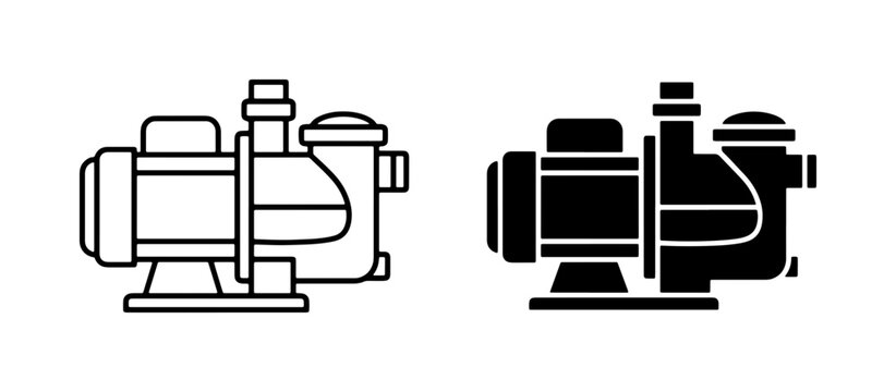 Water Pump Icons, Industrial Machine Vector, Fluid Transfer Equipment Set