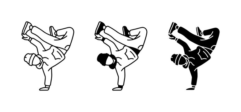 Breakdancer Silhouette, Dynamic Pose, Hip Hop Dance, Urban Style, Vector Art