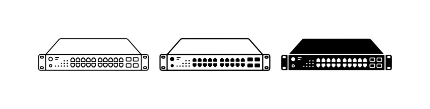 Network Switch Icons, Ethernet Ports, Server Rack Equipment, Technology Hardware