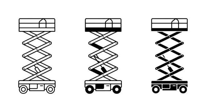 Scissor Lift Icons, Aerial Work Platform Vector Set, Construction Equipment Graphics