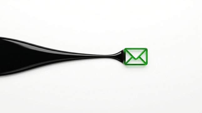 Modern Digital Communication Concept: Glass Mail Symbol with Emerald Green Glow