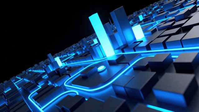 Futuristic blue illuminated block cityscape
