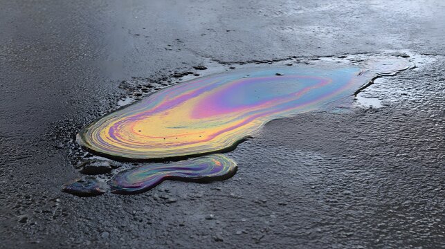 Rainbow Oil Slick Wet Dark Asphalt Iridescent Streak Wide Cinema