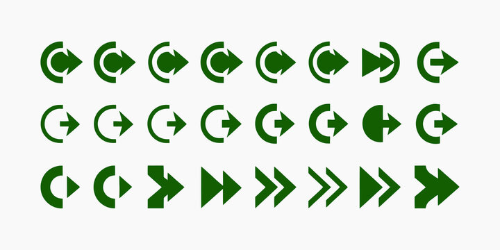 Comprehensive set of 20 green arrow and refresh icons, featuring various styles for intuitive web and application navigation, with eps file included.