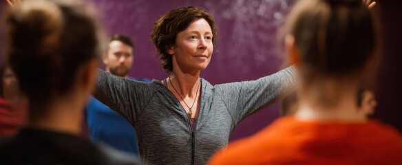 Fototapeta premium The yoga instructor is like a compass steering minds through a blissful session.
