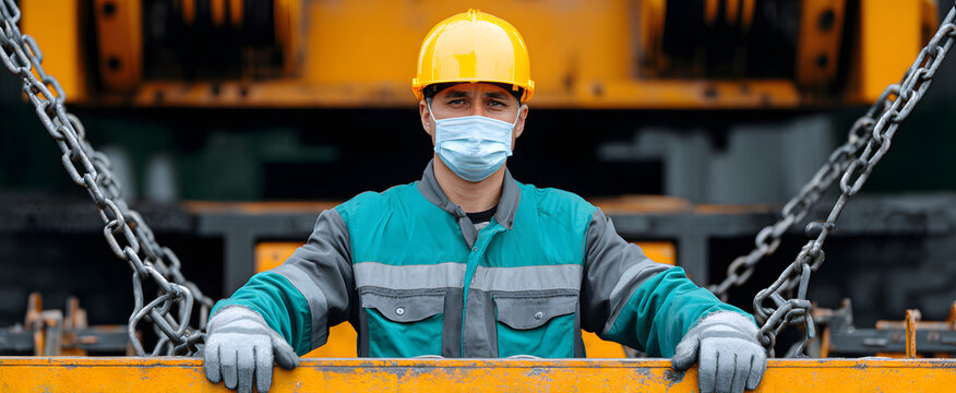 The worker fastening equipment with safety straps before moving the machinery