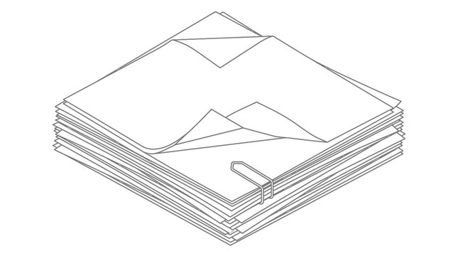 A stack of folded papers or envelopes with a paperclip, rendered in a simple line art style.