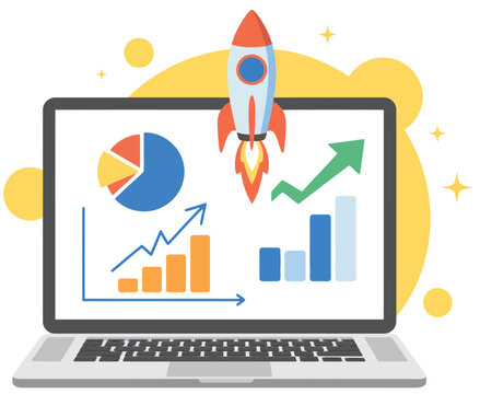 Business growth and data analysis on laptop