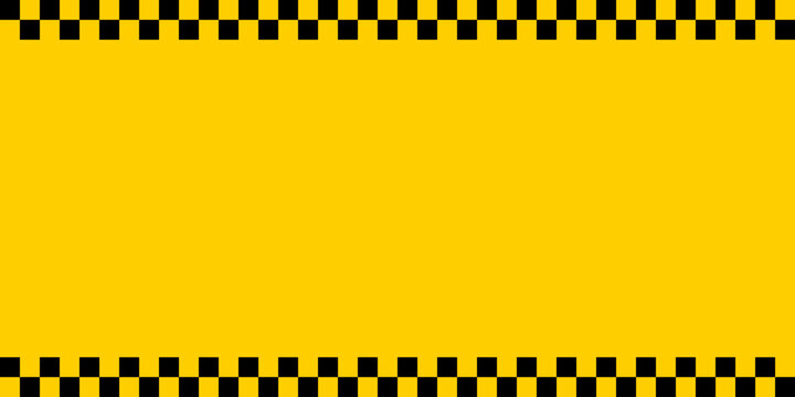 Taxi service yellow frame background with classic checkered pattern and copy space.