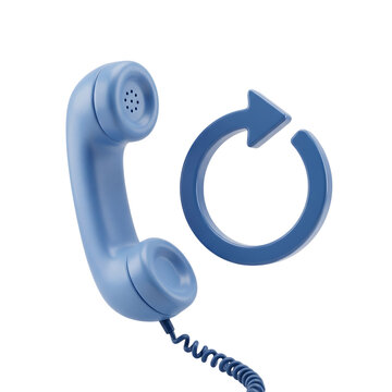 Blue classic telephone receiver with round rotating arrow icon symbolizing callback and communication services