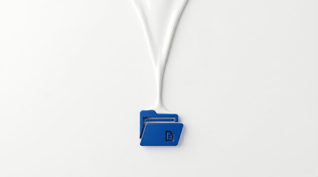 Minimalist 3D Cloud Data Folder Icon with White Liquid Flow on White Background