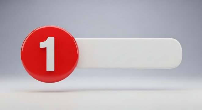 Red notification badge with number one and white horizontal rounded bar for user interface design elements and social media app alert system graphic asset
